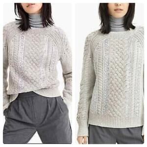 J.Crew Cable-knit Sequin Sweater Gray